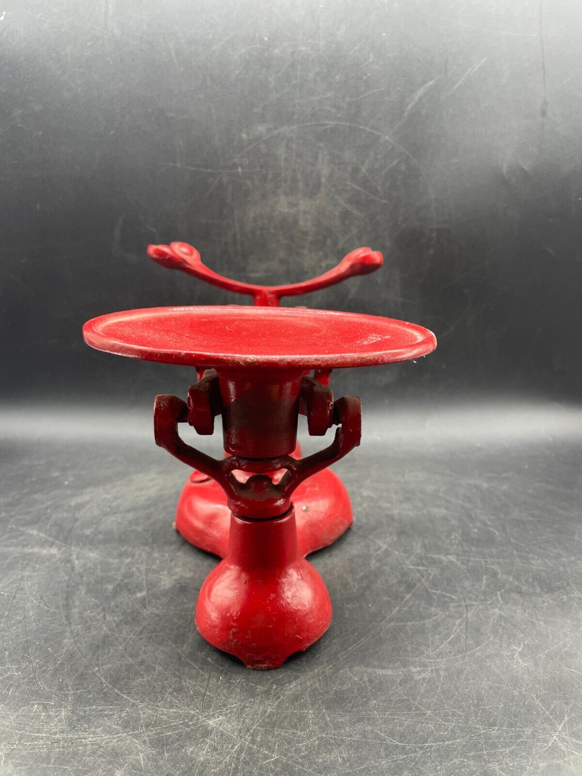 Antique Red Cast Iron General Store Candy Balance Scale with Basket #4