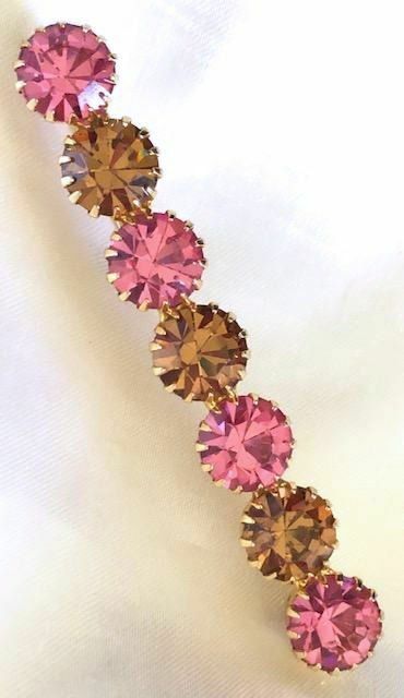 Vintage Signed LES BERNARD Rose PINK~Lt Colorado TOPAZ RHINESTONE