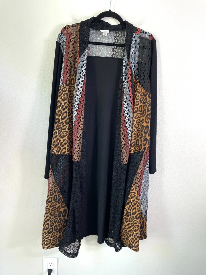 Cárdigan plumero Avenue Plus 26/28 para mujer mezcla medios estampado animal encaje longitud media Foto 3 de 4