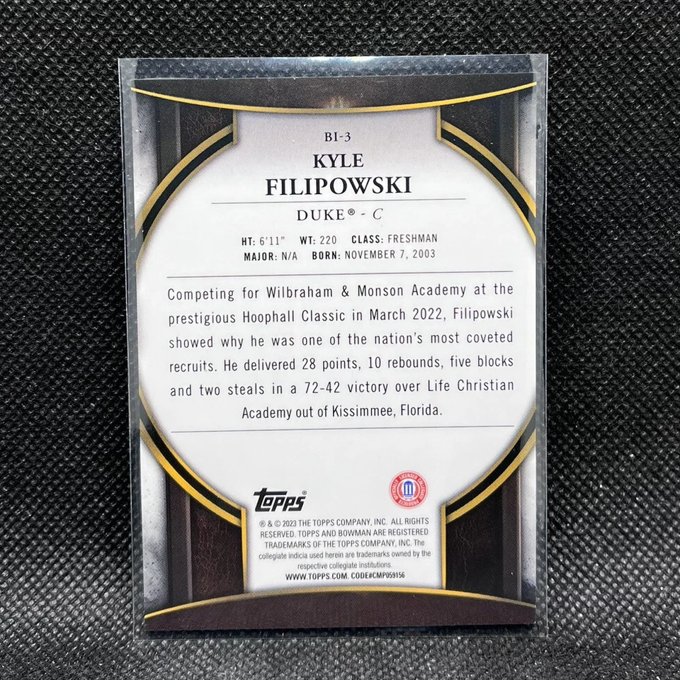 Kyle Filipowski #BI-3 Invicta 2022-23 Bowman Chrome University DUKE BLUE DEVILS - Image 2 of 2