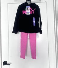 Puma Girls Black, White, Pink 3-piece Set Hooded Shirt, T-Shirt, Pants Sz XS 5/6