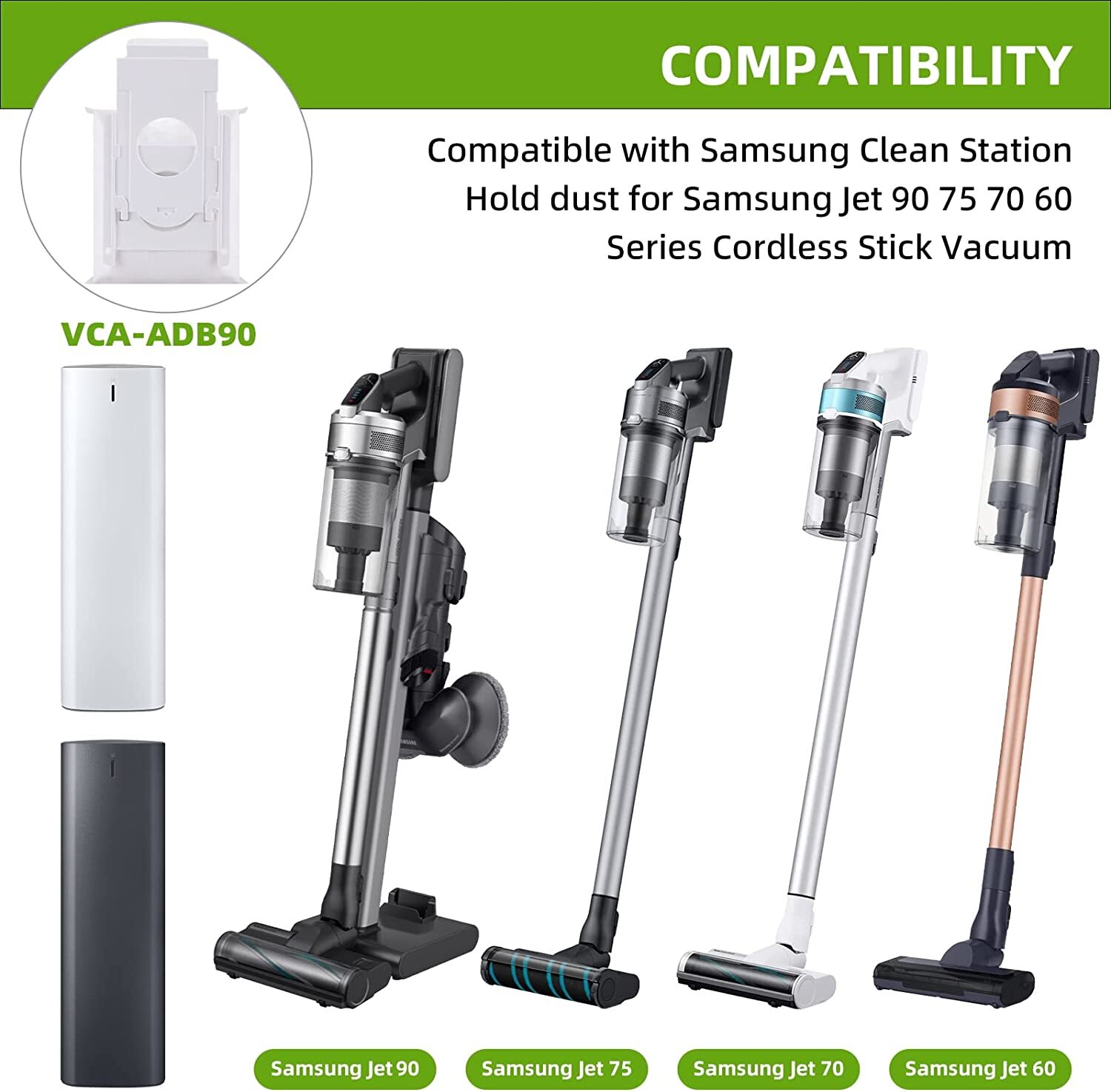 8 Pack VCA ADB90 Dust Bag for Samsung Clean Station Auto Empty Dustbin