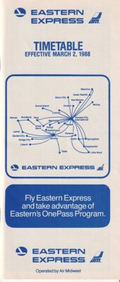 Air Midwest timetable 1988/03/02 Eastern Express