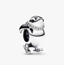 New 🌺 Authentic PANDORA 925 Ale Pave Crystals Skiing Penguin Charm 792988C01