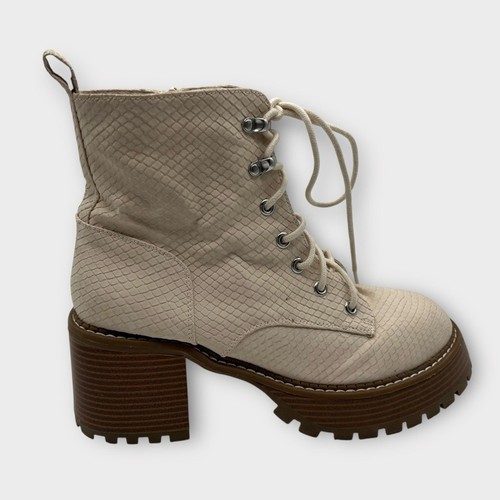Altar'd State Swani Faux Snakeskin Combat Boots Ivory Block Heel Platform Sz 8.5 - Image 1