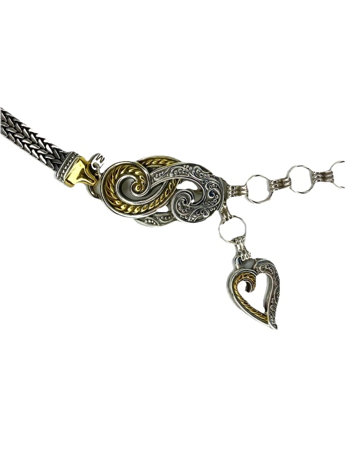 Vintage Brighton Two Tone Chain Belt 39" with Heart Charm Silver Gold Adjustable - Image 4 of 4