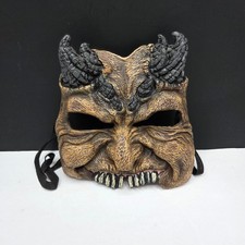 Devil Demon Half Mask Horned Scary Monster OS Brown Black Halloween