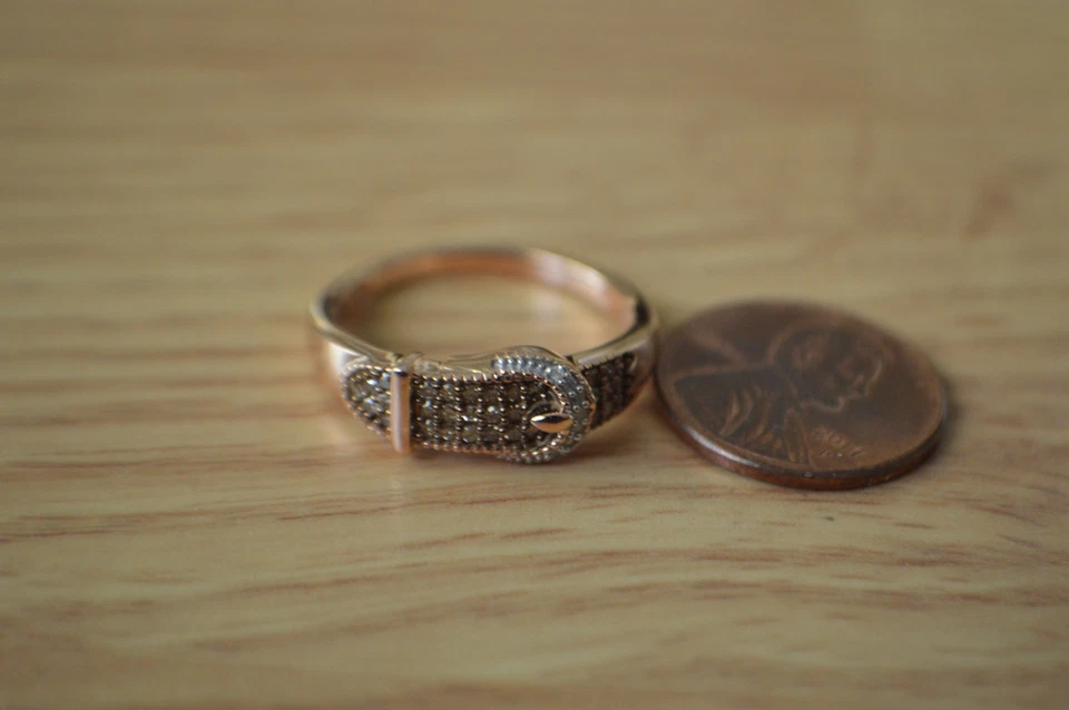 Кольцо из чистого серебра 14 карат с натуральным шампанским/белым бриллиантом 0,25 карата розовое золото размер 9 - Изображение 4 из 4