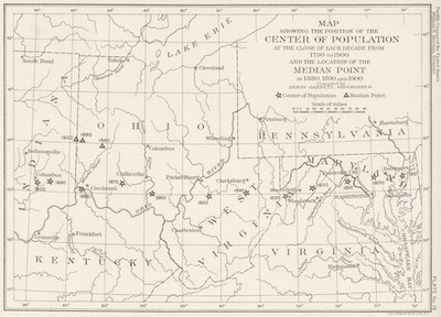 USA. WV OH MD VA KY. map center median Pt population 1790 1900 1900 old