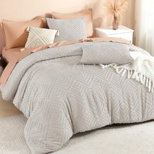 Litanika Linen Grey Queen Comforter Set, 3 Pieces Tufted Boho Farmhouse Beddi...