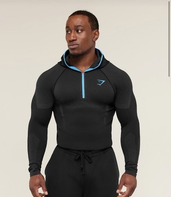 Gymshark Onyx 5.0 Seamless 1/4 Zip Hoodie Black/Onyx Grey Logo