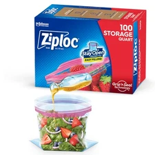 Ziploc Quart Food Storage Bags Stand-Up Bottom 100 Count
