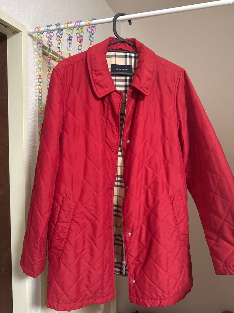 Burberry London Quilted Jacket Red With Check Pattern Size 36 For Women thumbnail 11