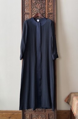 Loretta Caponi Firenze 100% Silk Navy White Polka Dot Maxi Duster Dress IT 44
