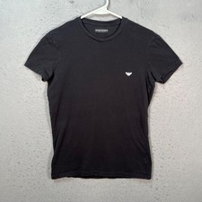 Emporio Armani Mens Medium Black T-Shirt With Logo Crewneck Short Sleeve