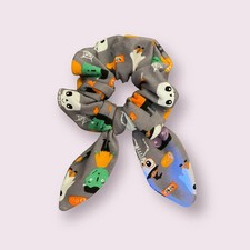 Handmade Hair Scrunchie w/ Tail Halloween Cotton Fabric Monsters  Candy