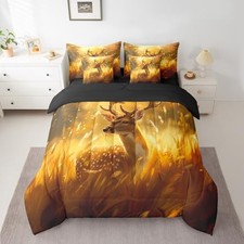 Cute Deer Comforter Set 7 Pieces Deer Hunting Bedding Set Size King Gold