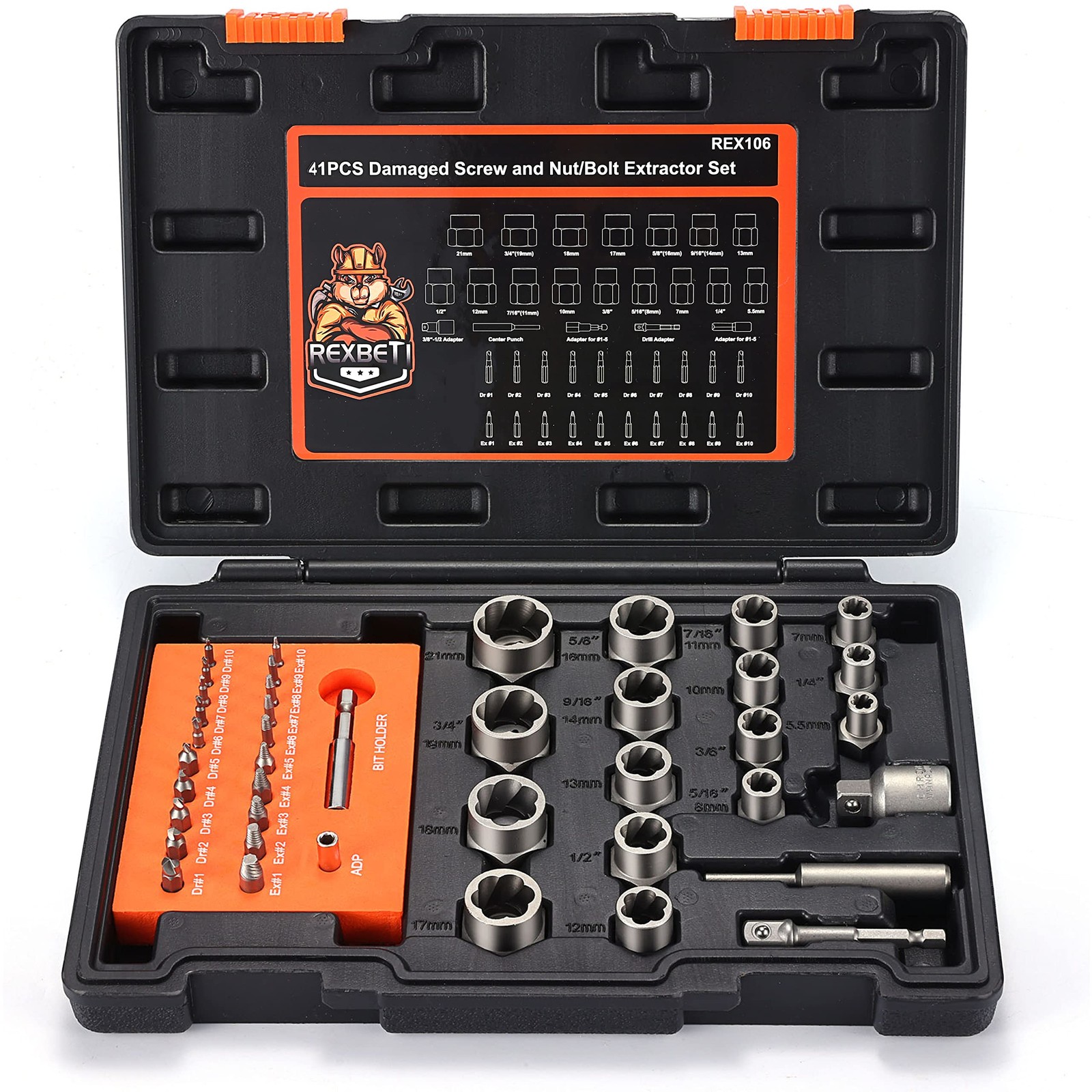 41-Piece Impact Bolt Extractor Set for Stripped Screw Removal