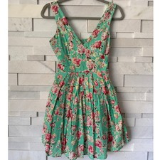 100% Cotton Fit Flare Floral Sleeveless Tie Back Mini Dress Preppy Cottagecore M