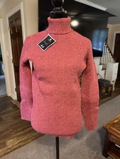 Vintage Pringle of Scotland Women's Pink Wool Ribbed Turtleneck Pullover 46