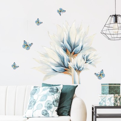 Blue Flower DIY Wall-Sticker Removable Vinyl Quote Decal Mural Home Room Decor