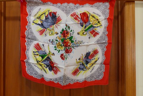 Vintage Silk Head Scarf Made In Spain Bullfighters 22.5" x 21"