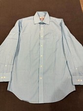 Croft Barrow Dress Shirt Mens 14.5 White Blue Gingham Easy Care Classic Fit