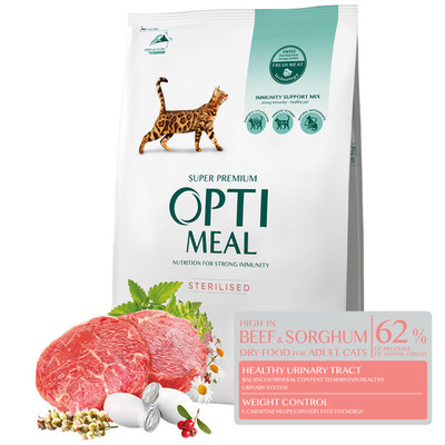 OPTIMEAL Trockenfutter für sterilisierte Katzen mit Rind und Sorghum   4kg