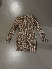 Windsor Rose Gold Geometric Sequin Bodycon Dress – Long Sleeve Mini