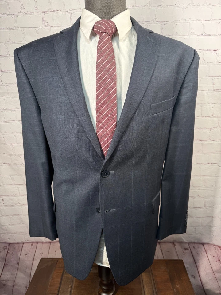 CALVIN KLEIN Hombre Azul VENTANA CUADROS DELGADO 2 Piezas Traje 44S Chaqueta 37x29 Pantalón Foto 2 de 4