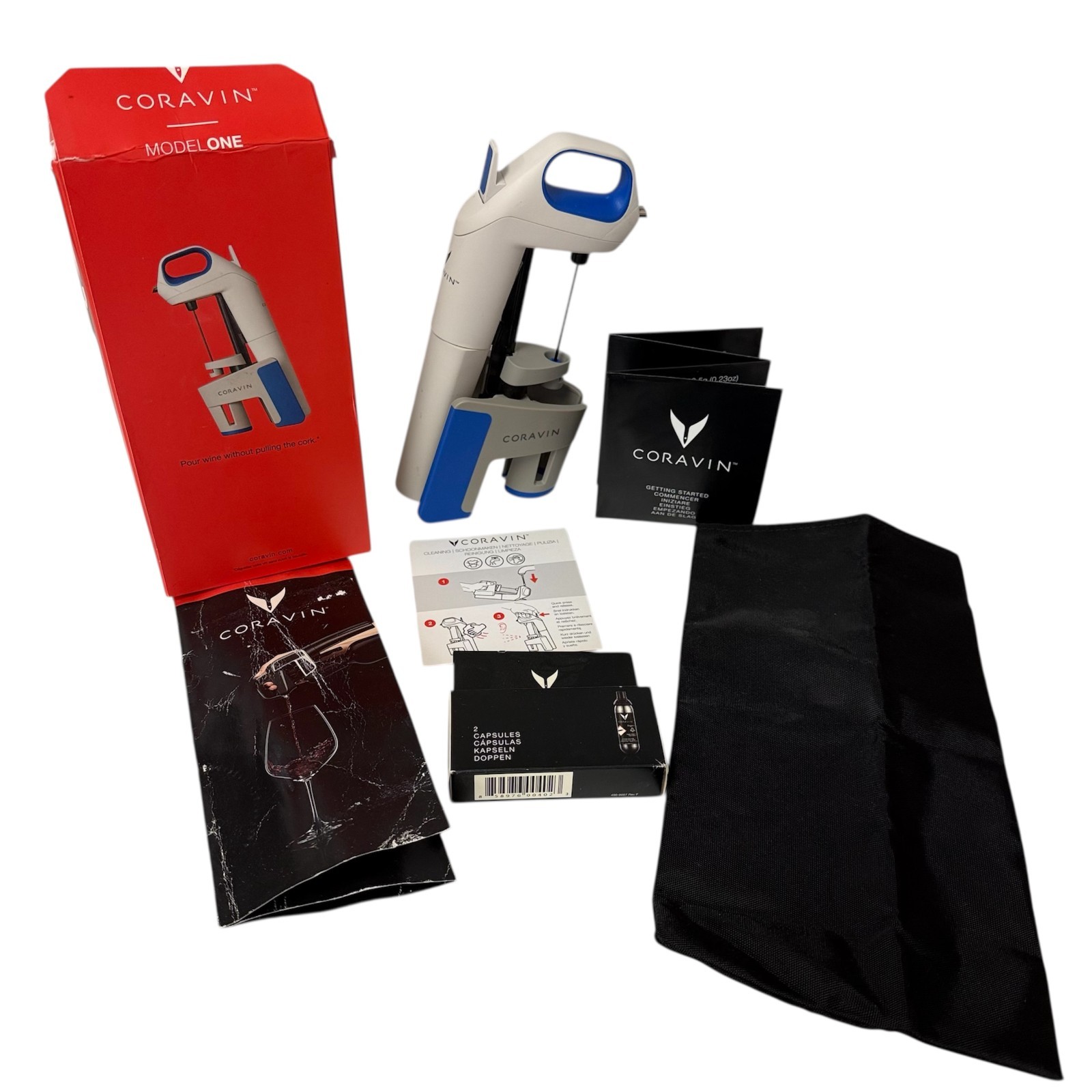 Coravin Model One Wine Preservation System With 2 Cartridges & Carrying Case New