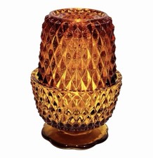 Indiana Glass Amber Diamond Point Fairy Lamp Candle Holder Vintage