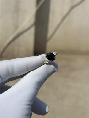 Black Tourmaline Ring 925 Sterling Silver Oval Cut Moissanite Engagement Ring