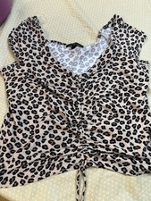 Plus 3x Leopard Print V Neck Top Derek Heart Animal Print Ruched 90s Y2K