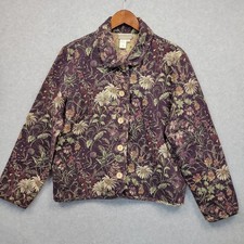 Coldwater Creek Tapestry Jacket Sz L Purple Floral Cottagecore Button Front