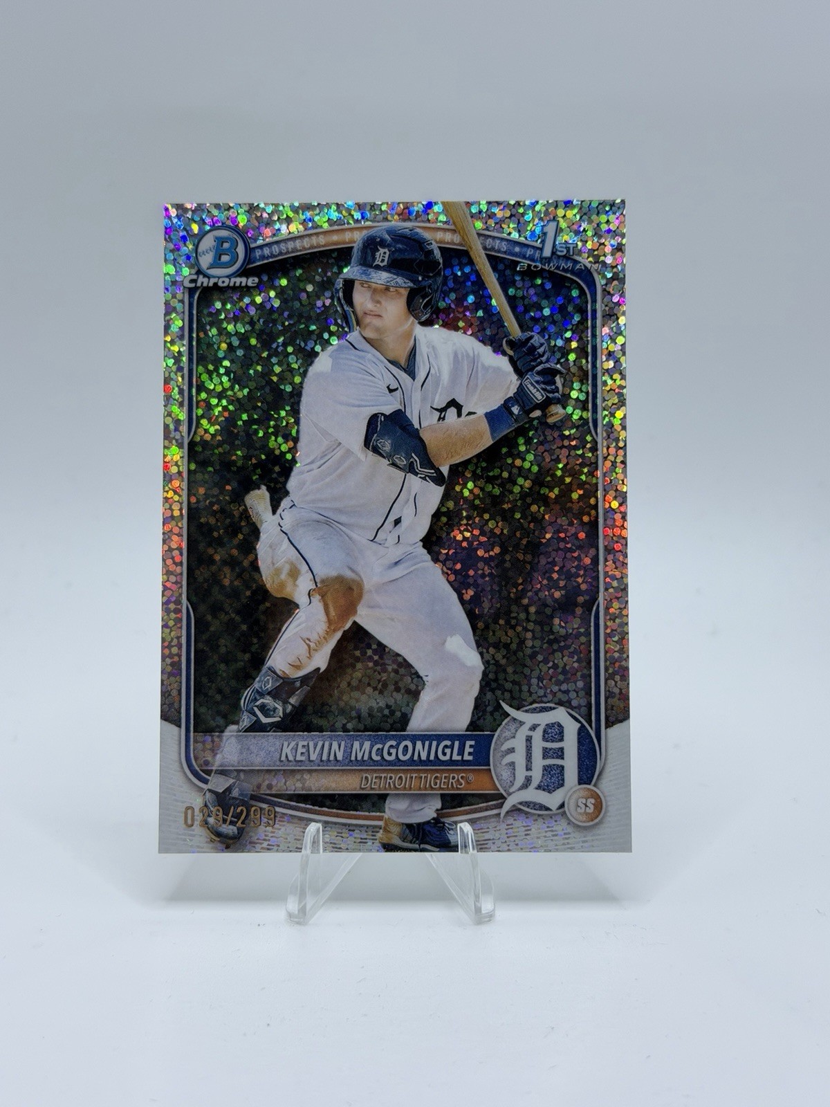 2025 Bowman 1st Chrome Speckle Refractor /299 Kevin McGonigle BCP-79 Tigers