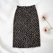 Vintage Floral Straight Skirt Boho Cottagecore Coquette Navy Blue Fairy Size S