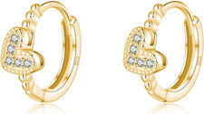 925 Sterling Silver CZ Love Hoop Earrings for Women Teens Small Heart Huggie Ear