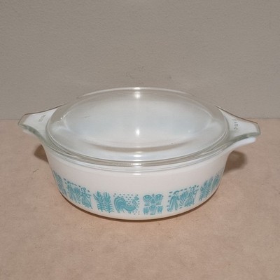 vintage Pyrex Dish Amish butterprint #471 turquoise 1 pint with lid