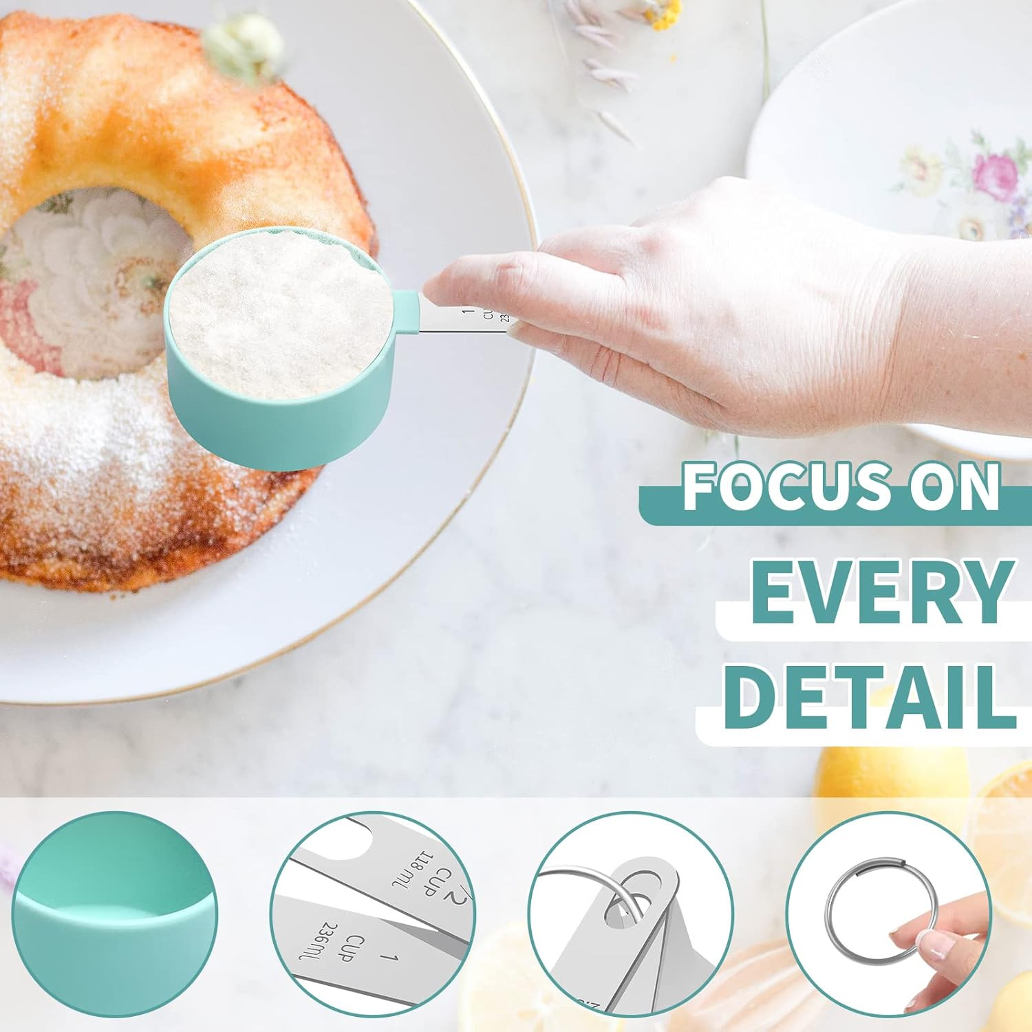 Measuring Cups Set Spoons Set, Nesting Measure 1 Cup, Mint Green 