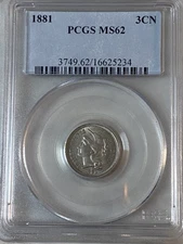 1881  Three 3 Cent Piece Nickel PCGS MS62