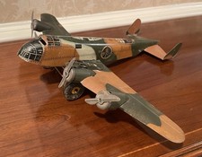 Vintage Marx Company Tin Litho Wind-Up B-24 Camouflage Bomber Gunfire Sparks