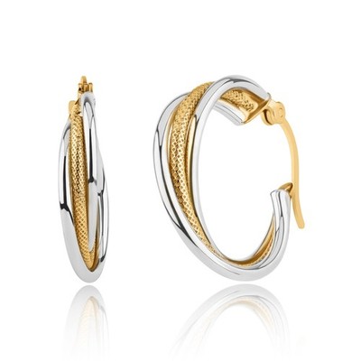 Massive 10K Gelbgold zweifarbige 20mm Trio gerändelte Creolen