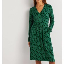 Boden Layla Jersey Green Floral Faux Wrap Long Sleeve Viscose Dress J0740 US 2P