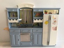 MATTEL BARBIE PLAY ALL DAY KITCHEN BLUE REFRIGERATOR OVEN SINK FAUCET SHELF