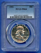 1951 P PCGS PR64 Franklin Half Dollar 50c Silver US 1951-P PF-64 Blast White
