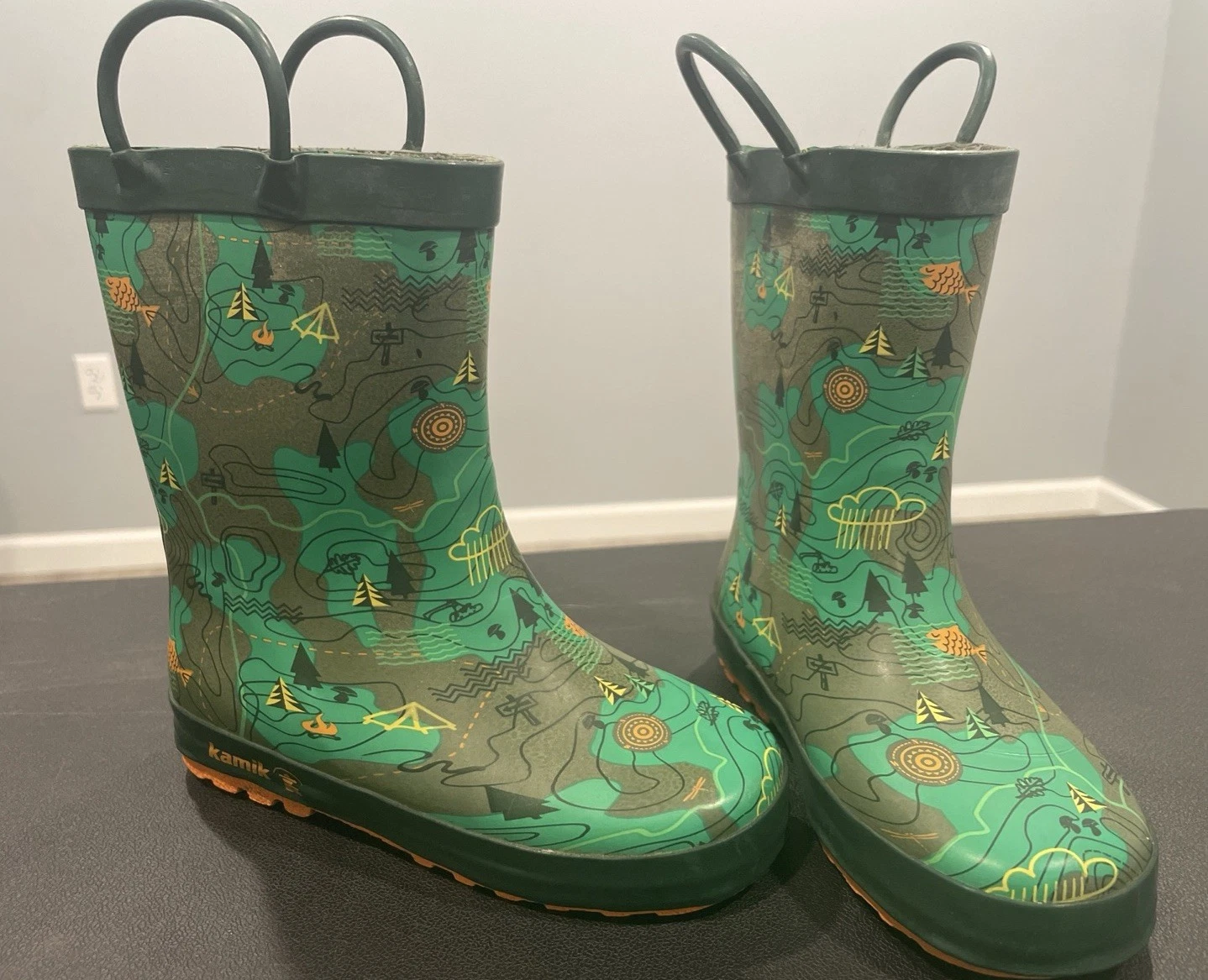 Kamik Explore Rubber Rain Boots Waterproof Children 11 Boys Youth Green Camping