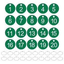 20Pcs 1-20 Number Tags Round ID Number Key Tags with Key Rings White-Green