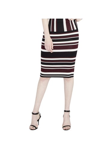 RACHEL ROY Womens Burgundy Striped Knee Length Pencil Skirt S