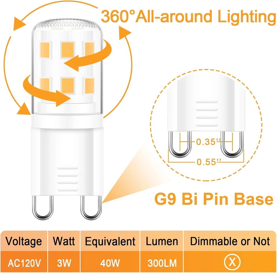 4 Pack G9 LED Bulb 40W Halogen Replacement 2700K Warm White Non-Dimmable 120V - Image 3 of 4
